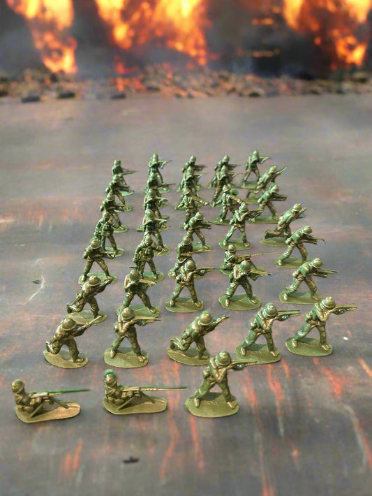 MPC Plastic Toy Soldiers (38) pieces Different Poses Green Color 1-2" Tall