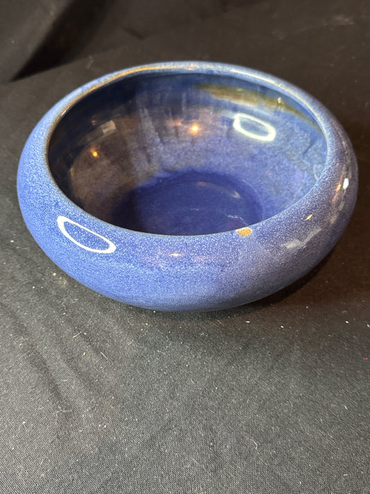 Blue Pottery Bowl Glossy Glaze Trinket Dish Bowl Opening is 6.5" Wide 3.5" Tall