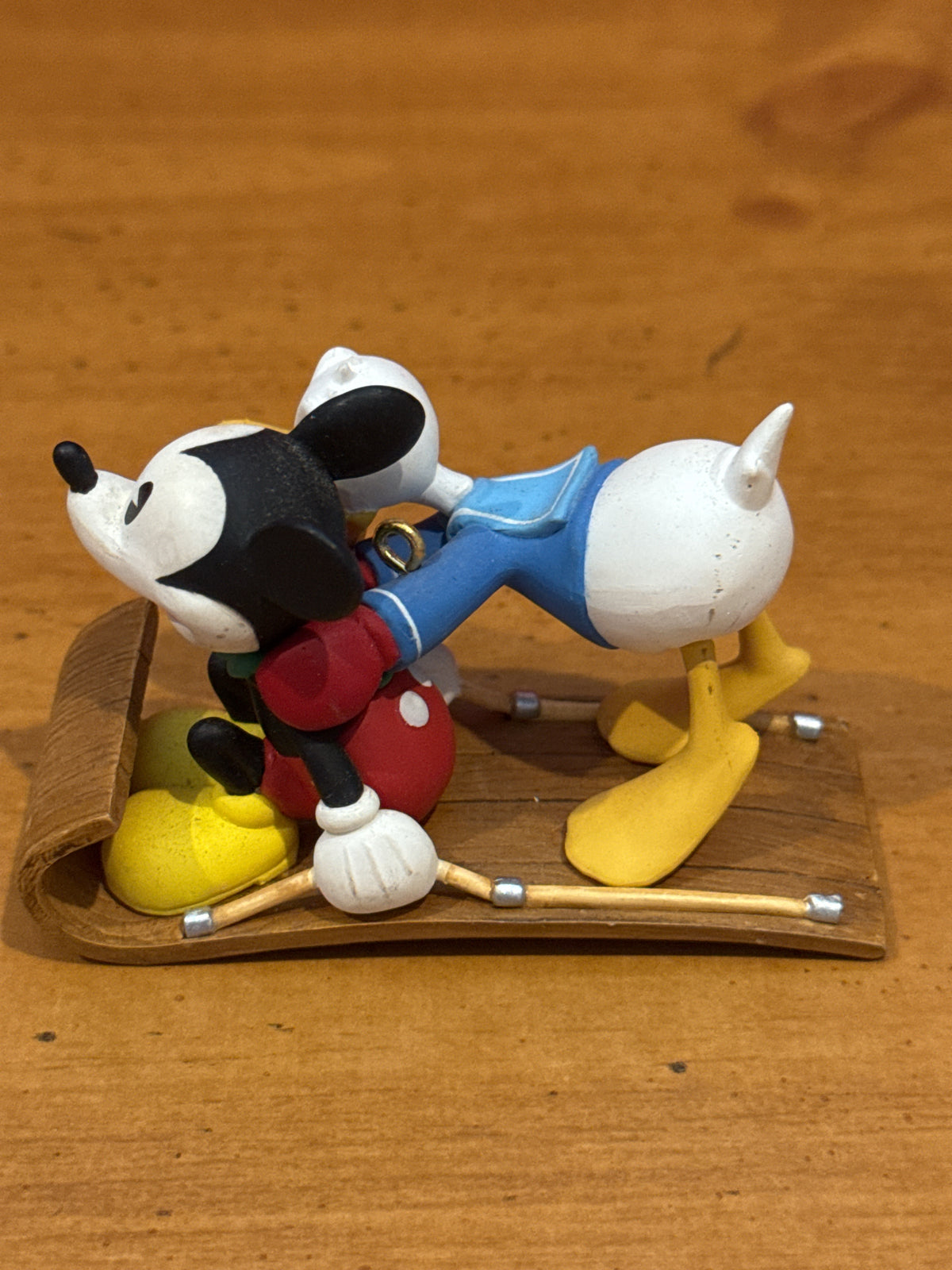 Donald Duck and Mickey Mouse Disney Toboggan Christmas Ornament 1998 3" Long