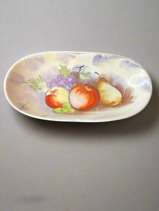 Ucagco Ceramics Japan Oval Bowl 8.75" Pear Apple Grapes Peach