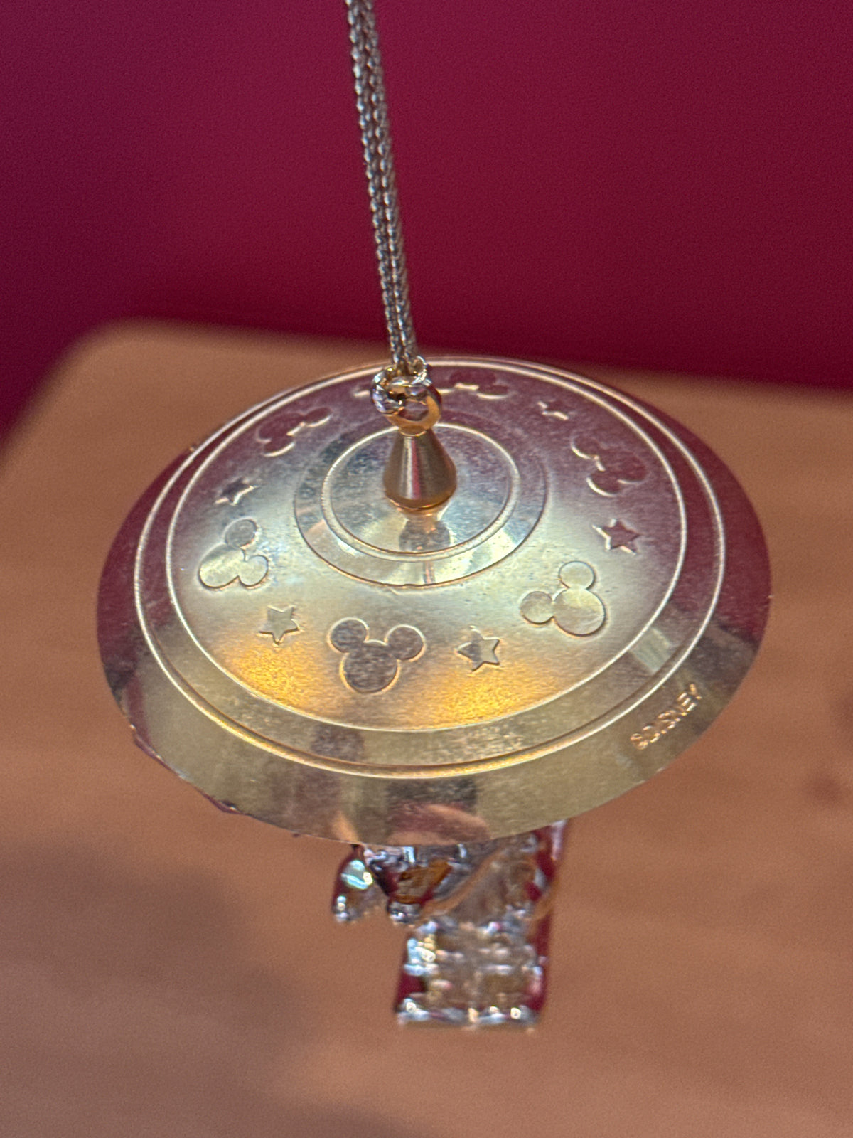 Lenox Disney Mickey & Co. Gold Mickey Mouse on Skis Christmas Ornament Globe Broke
