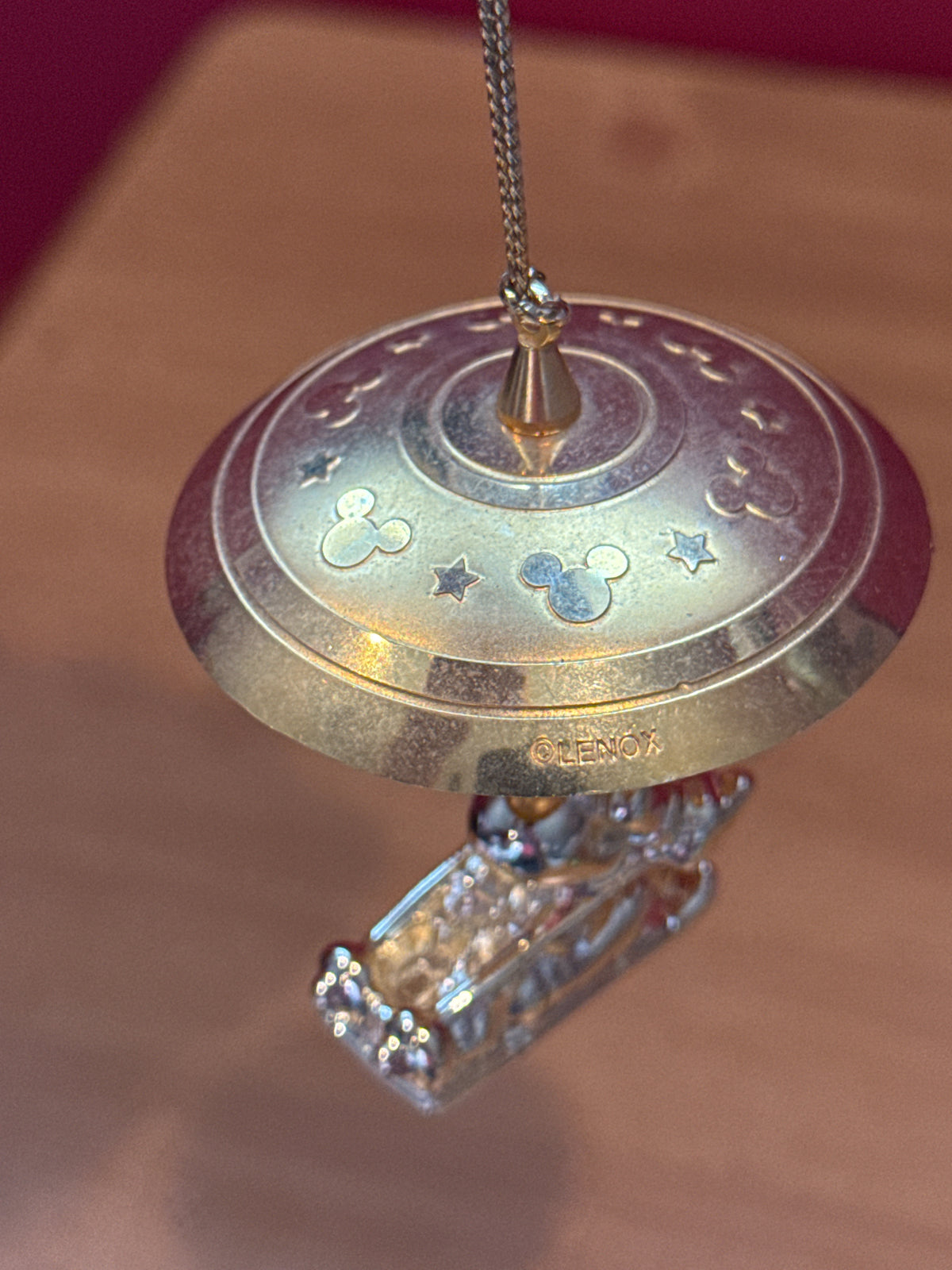Lenox Disney Mickey & Co. Gold Mickey Mouse on Skis Christmas Ornament Globe Broke