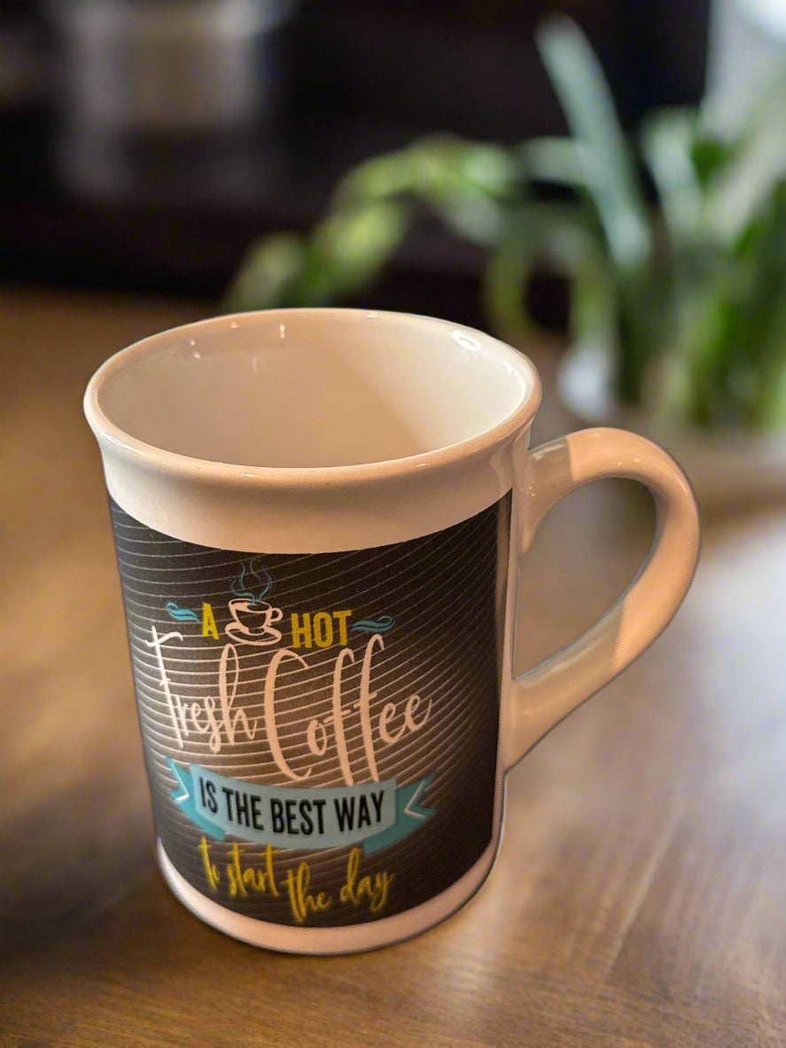 Royal Norfolk "A Hot Fresh Coffee Is The Best Way To Start The Day" Coffee Cup Mug 4.5" Tall