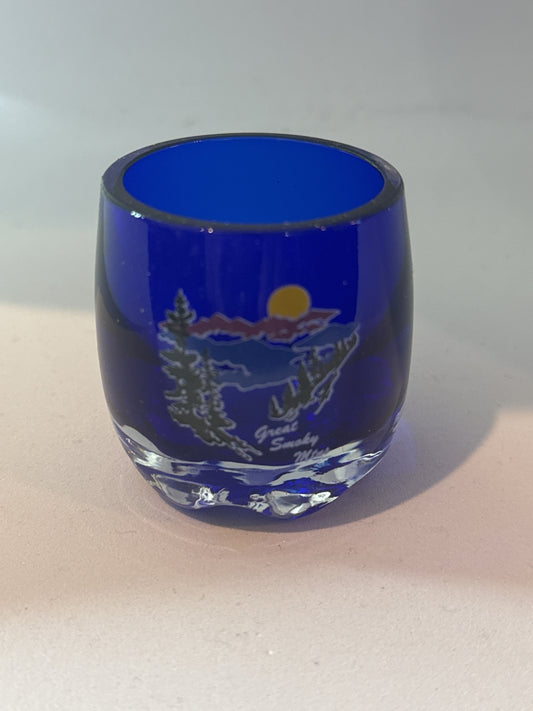 Cool Blue Great Smokey Mountains Shot Glass 2 1/8" Tall