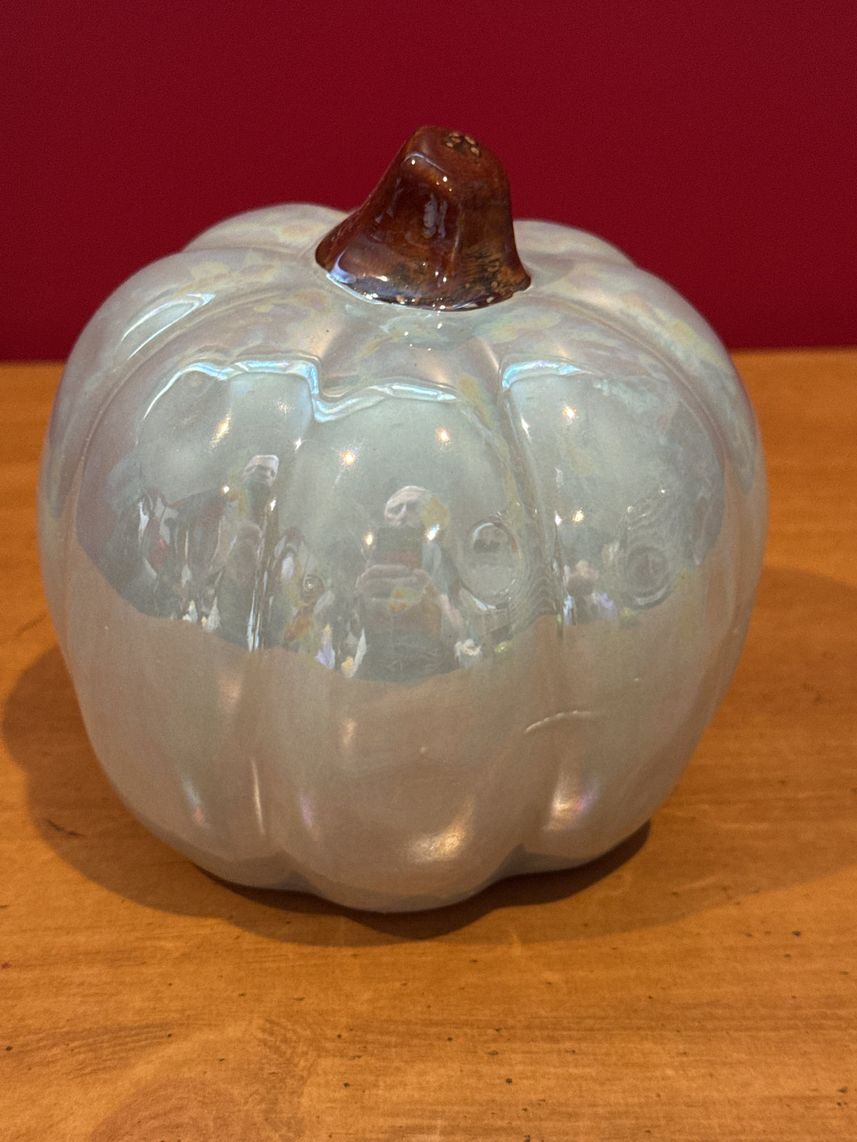 Iridescent Ceramic Pumpkin Home Decor 5" Tall