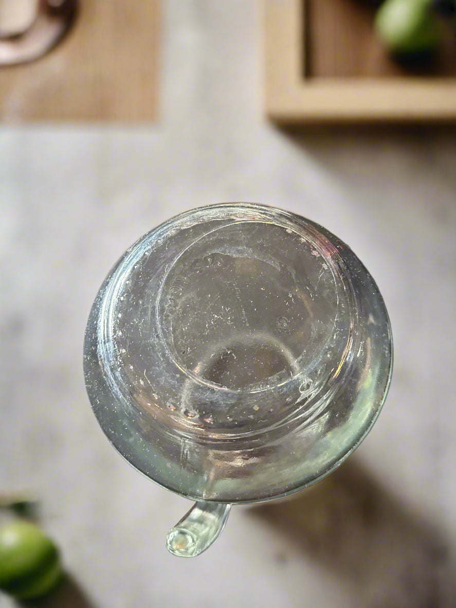 Vintage Kig Indonesia Clear/Frosted Glass Carafe Pitcher 8.5" Tall