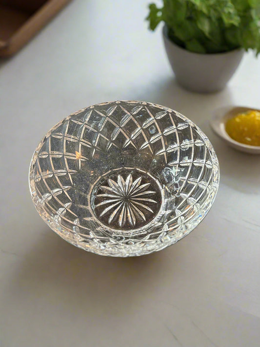 Lenox Diamond Pattern 5" Round Glass Bowl 2 3/8" Tall Made in Czechoslovakia