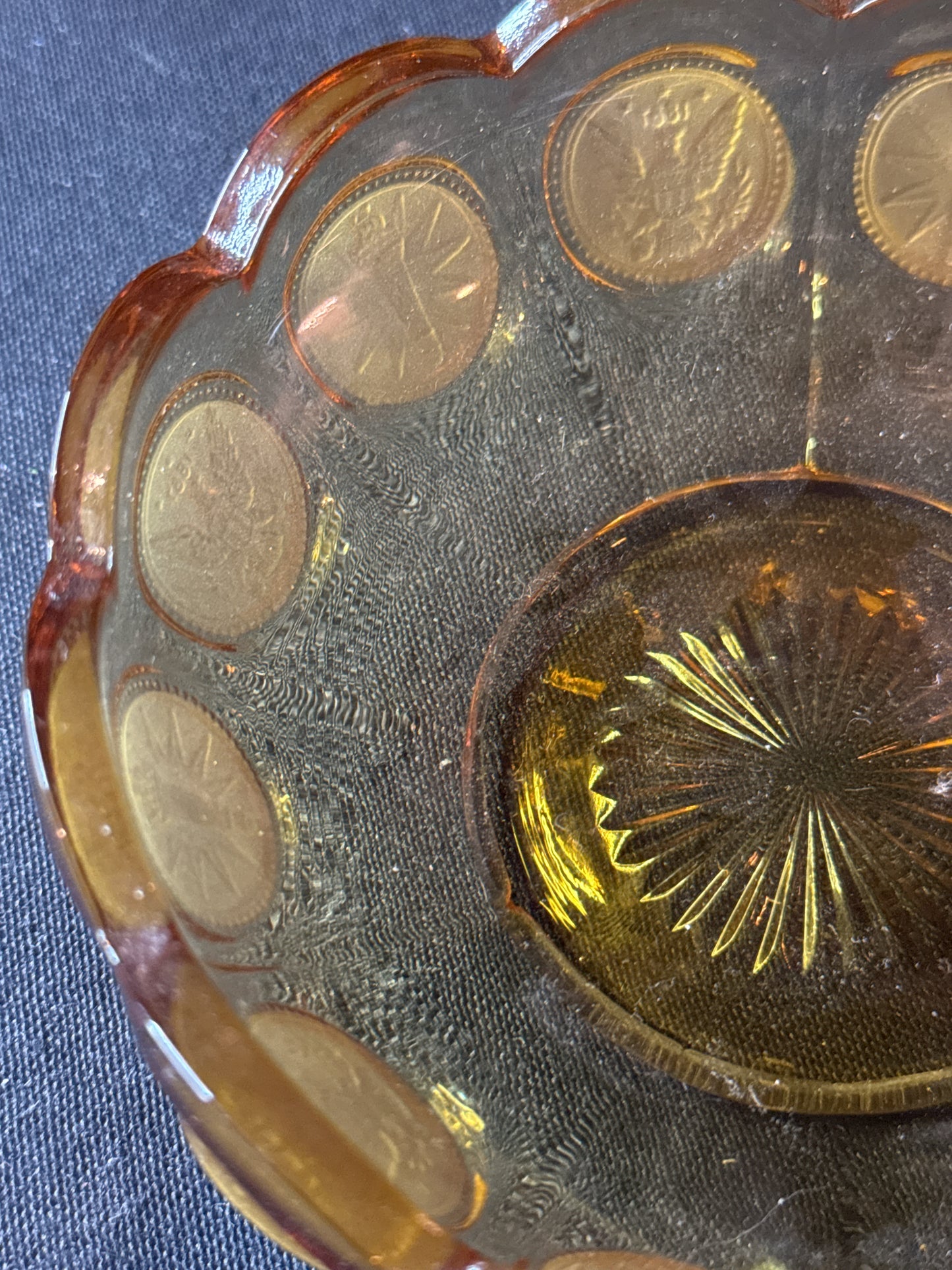 Fostoria Amber Coin Glass Nappy Dish Bowl 5.25" Wide