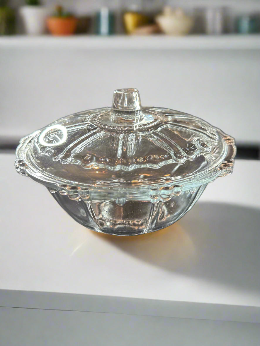Vintage Kig Indonesia Beaded Glass Covered Candy Dish 7" Wide