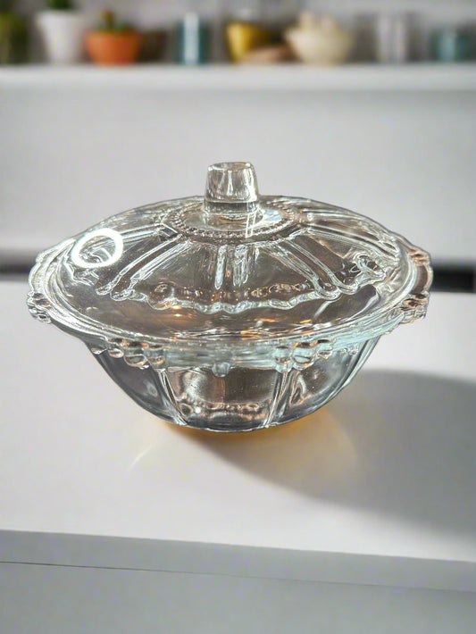 Vintage Kig Indonesia Beaded Glass Covered Candy Dish 7" Wide