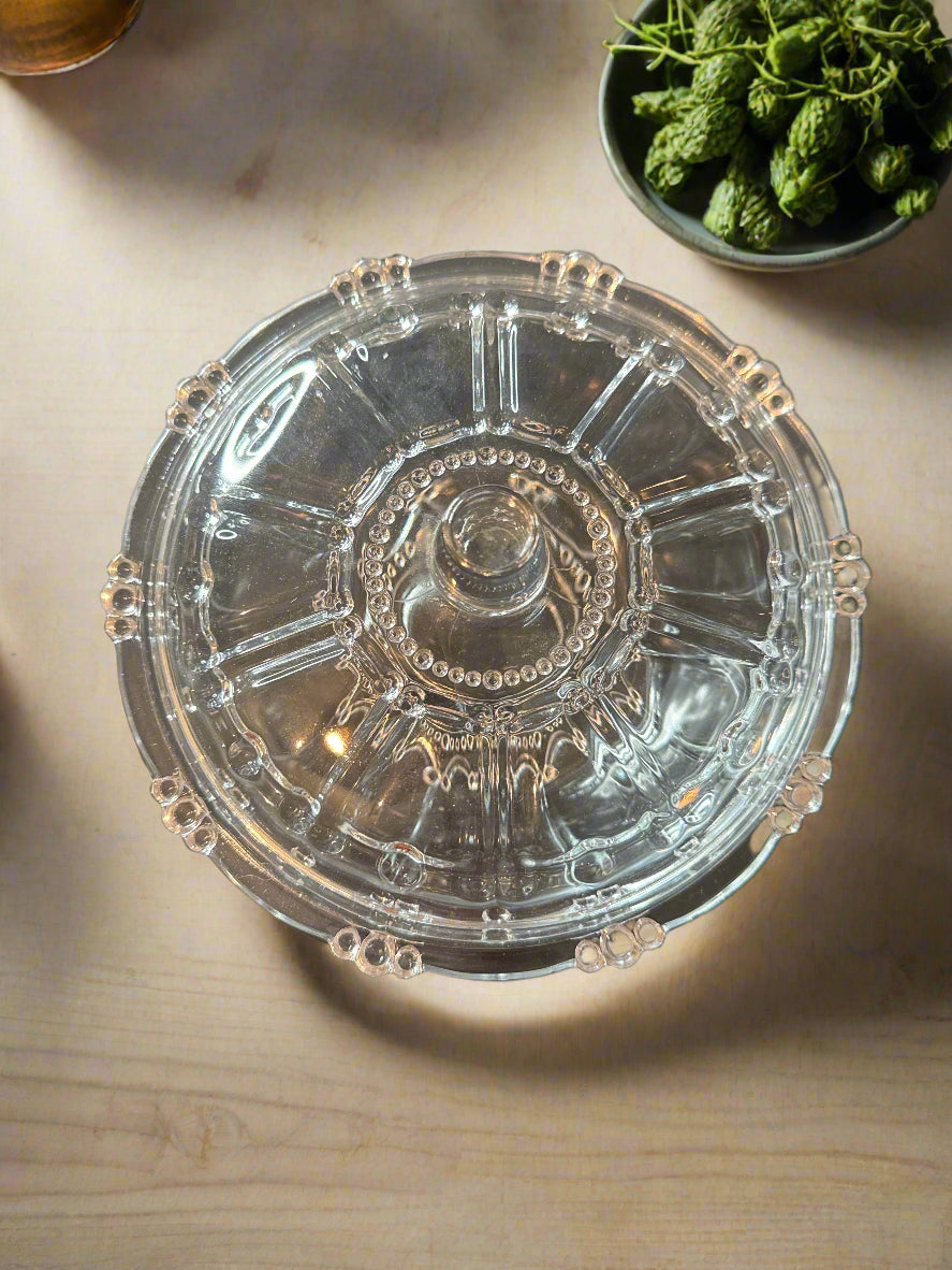 Vintage Kig Indonesia Beaded Glass Covered Candy Dish 7" Wide