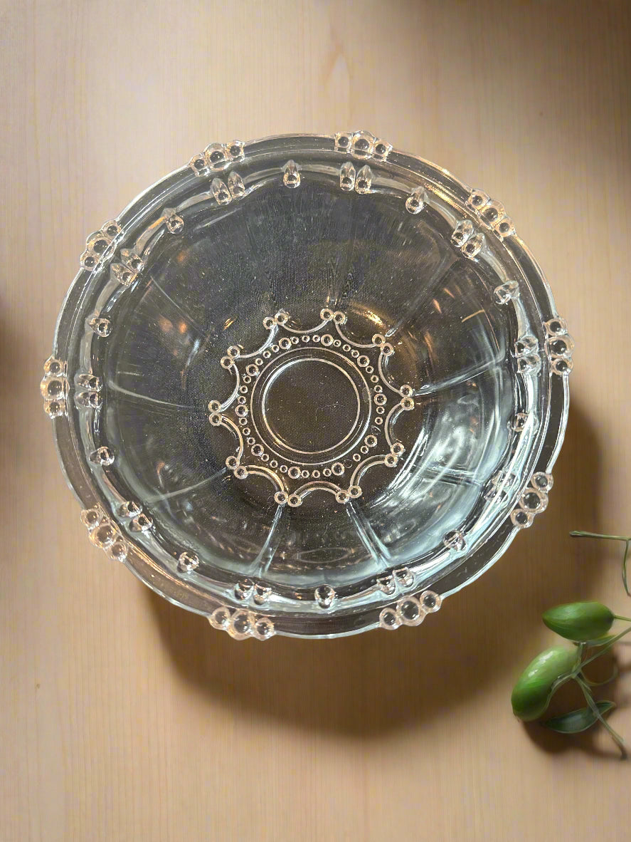 Vintage Kig Indonesia Beaded Glass Covered Candy Dish 7" Wide