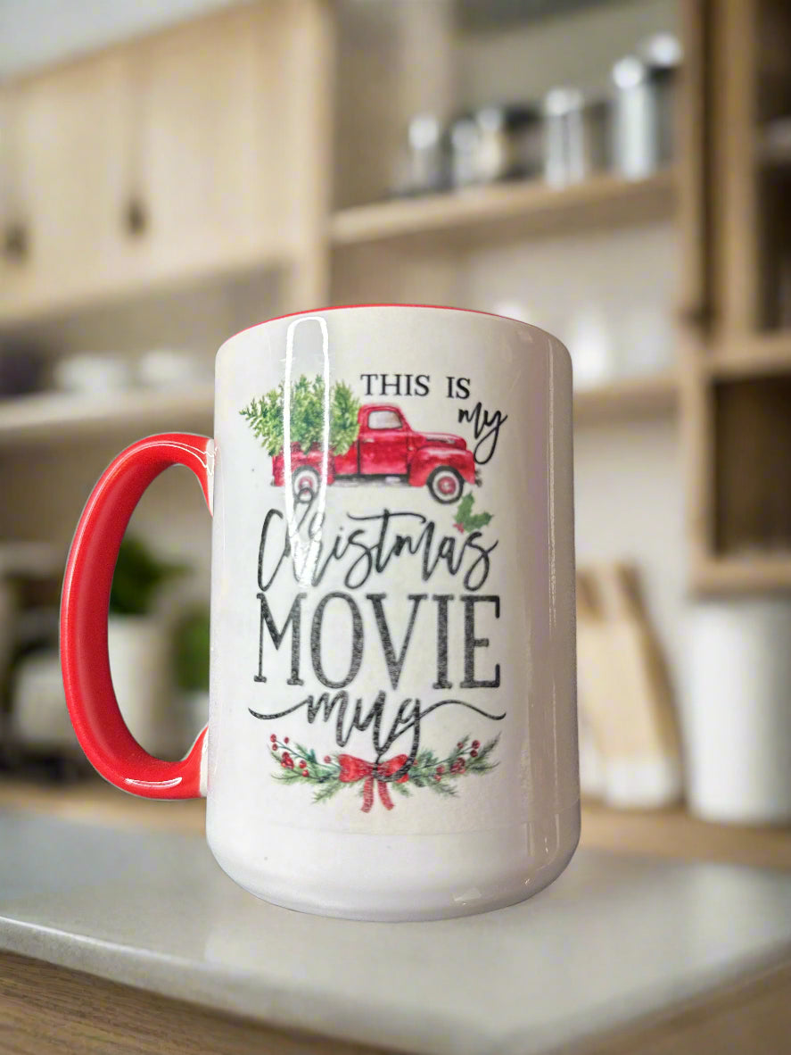 This Is My Christmas Movie Red/White Coffee Cup Mug 4 5/8" Tall Heavy