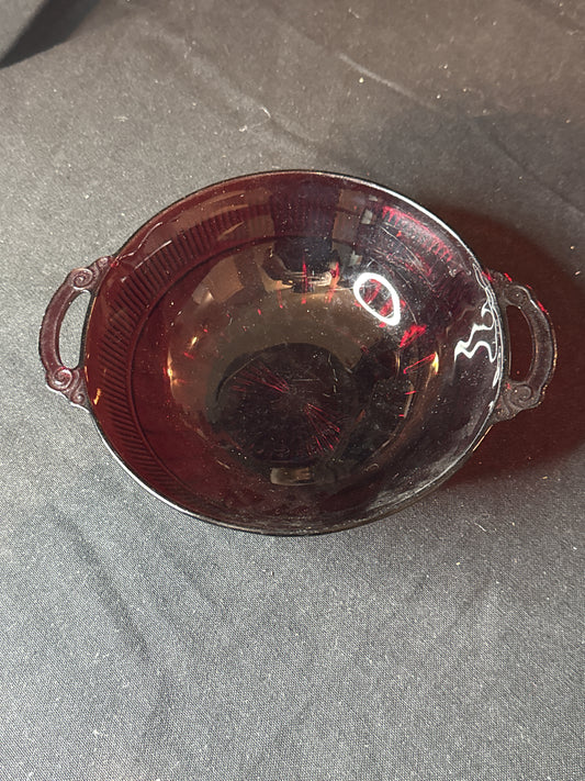 Vintage Anchor Hocking Coronation Royal Ruby Red Serving Bowl with Handles 8" Wide