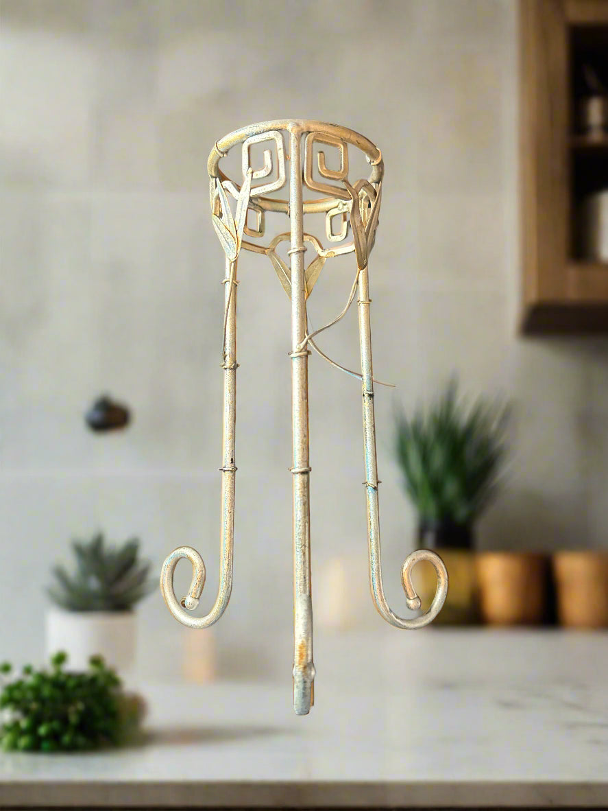 Set of 3 Arts & Crafts Style Silver Tone Wrought Iron Candle Holders. 11.5",  9.5", 7.75" Tall
