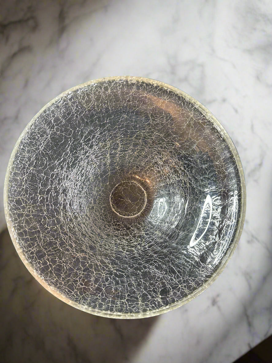 Crackle Glass Bowl for Floating Candles or Serving Dish 8.25" Wide x 3.75" Tall