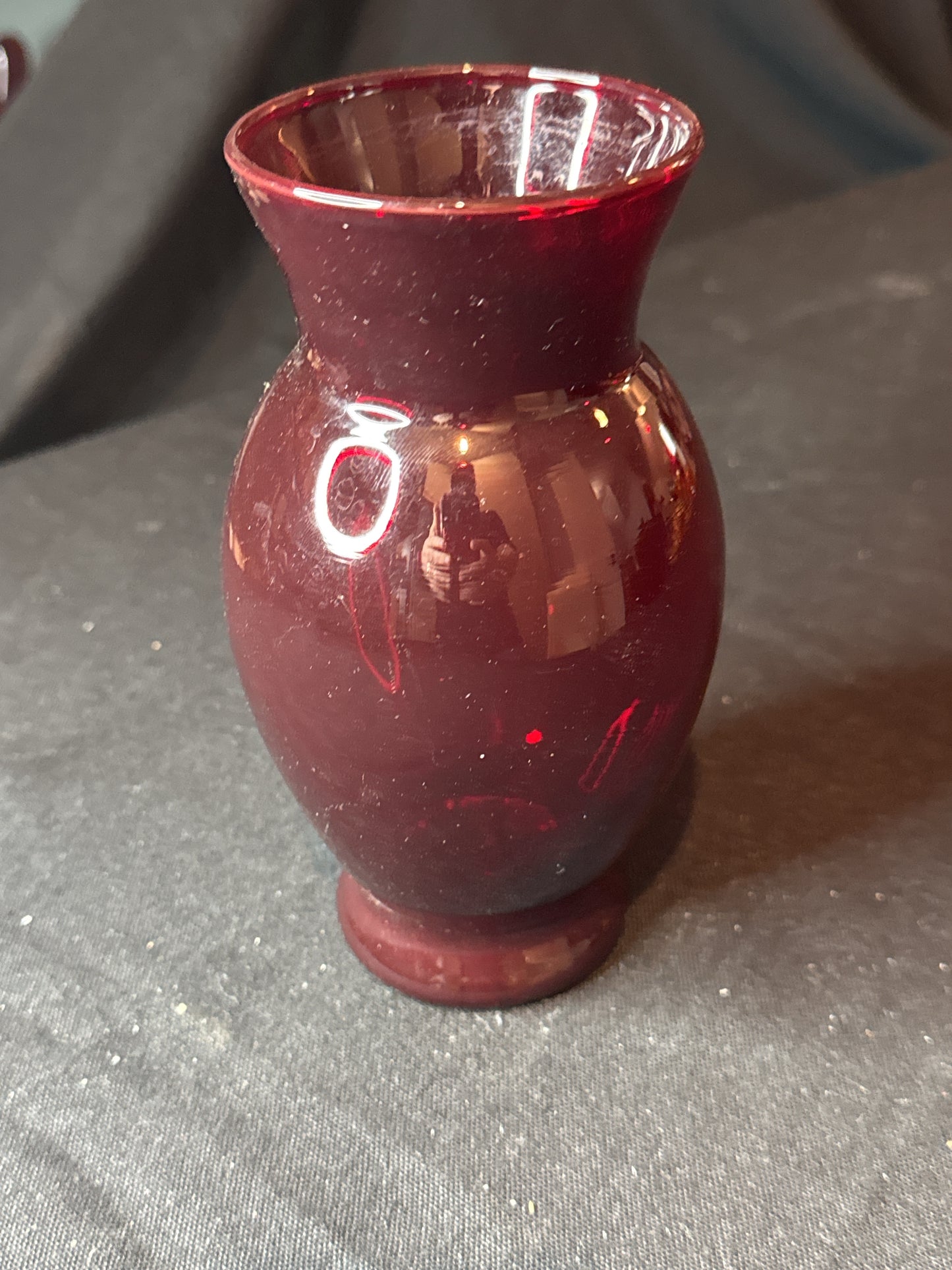 Vintage Anchor Hocking Ruby Red Glass Vase 6.5" Tall Flower Vase