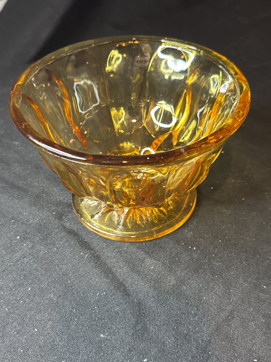 Vintage Anchor Hocking Glass Pedestal Bowl 1970s Amber Color 4" Tall x 6" Wide