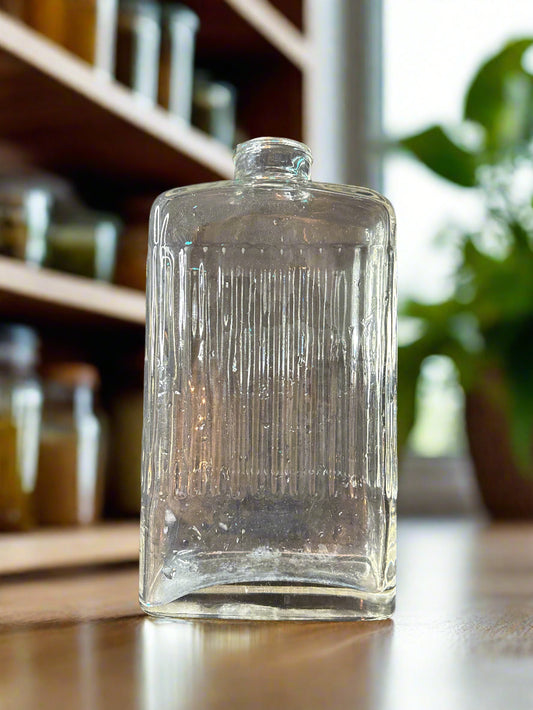 Vintage Flat Glass Milk/Juice Bottle Thin Profile Ribbed No Lid 10.5" x 5.5" x 2.5"