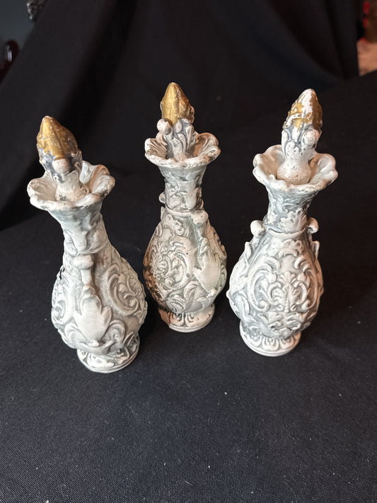 Rossini Japanese Porcelain Vases Set of 3 w/ Stoppers 7" Tall