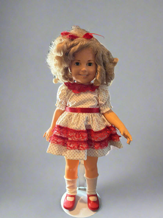 Vintage Hard Plastic Shirley Temple Doll 16" With Stand Red Shoes