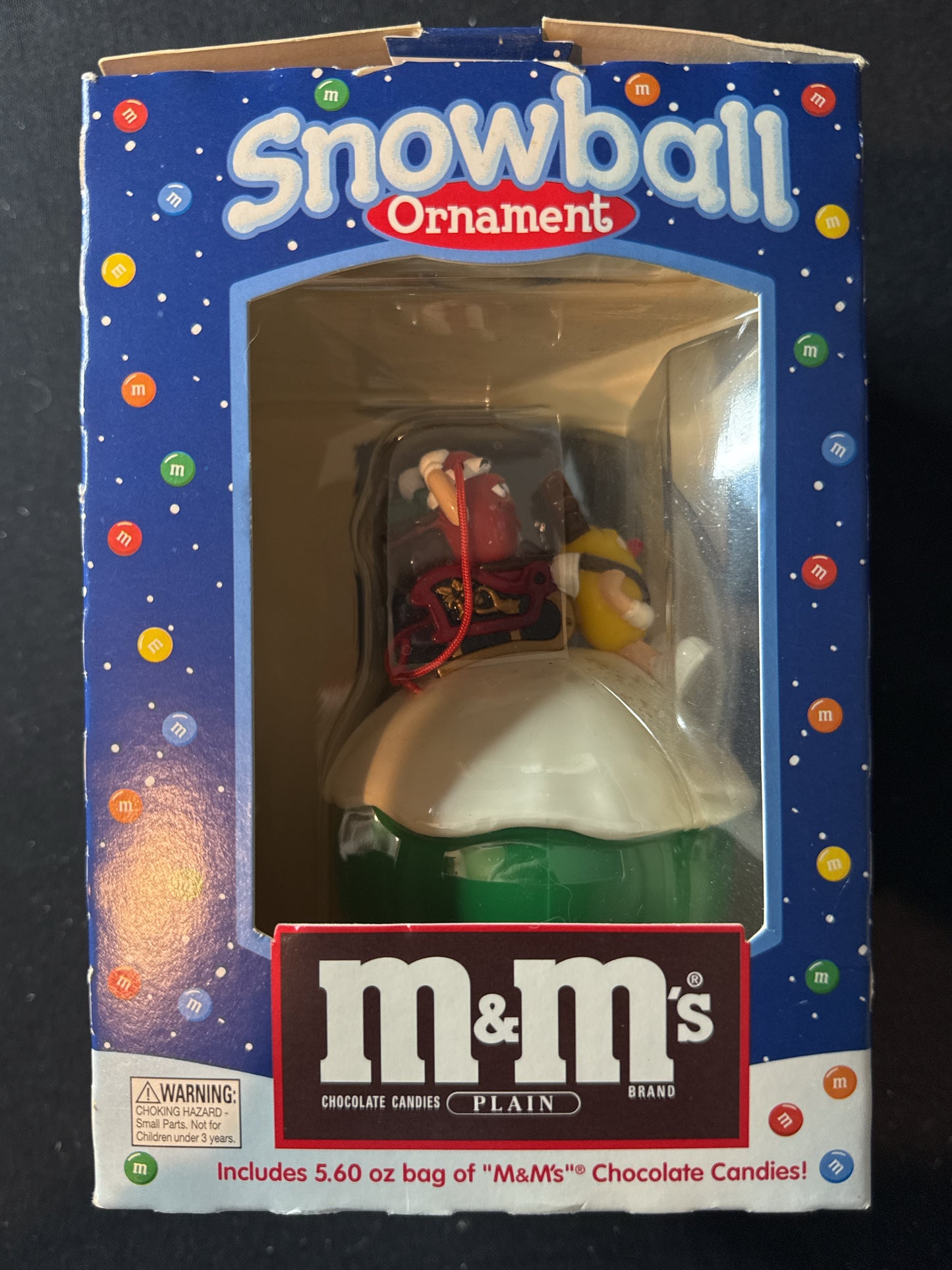 M&M's Snowball Christmas Ornament Yellow Reindeer Red Santa M&M Candy New In Box