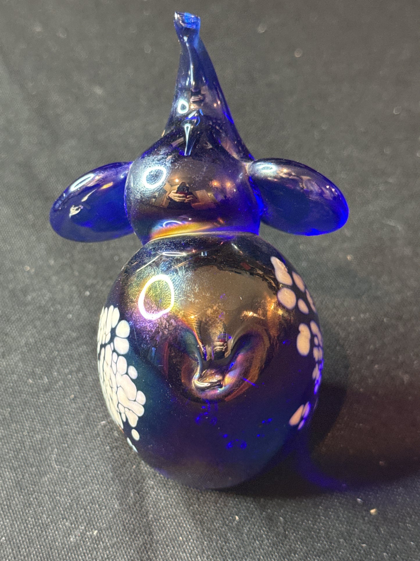 Giftcraft Taiwan Cobalt Blue Opalescent Elephant Art Glass Figurine Paperweight 4.25" Tall