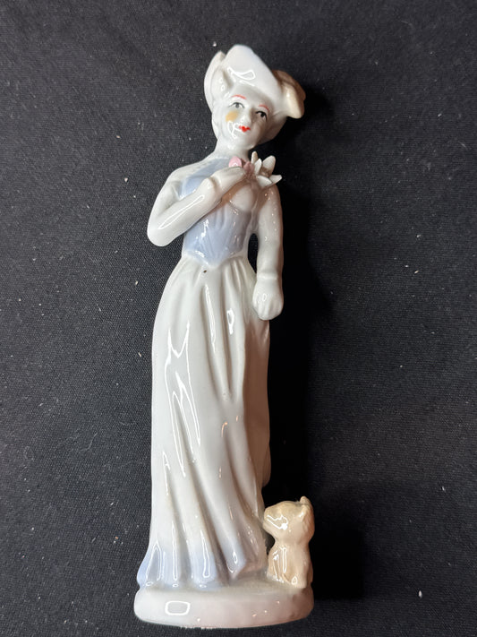 Vintage Unmarked Porcelain Figurine Woman with Kitten Glossy 8.25" Tall