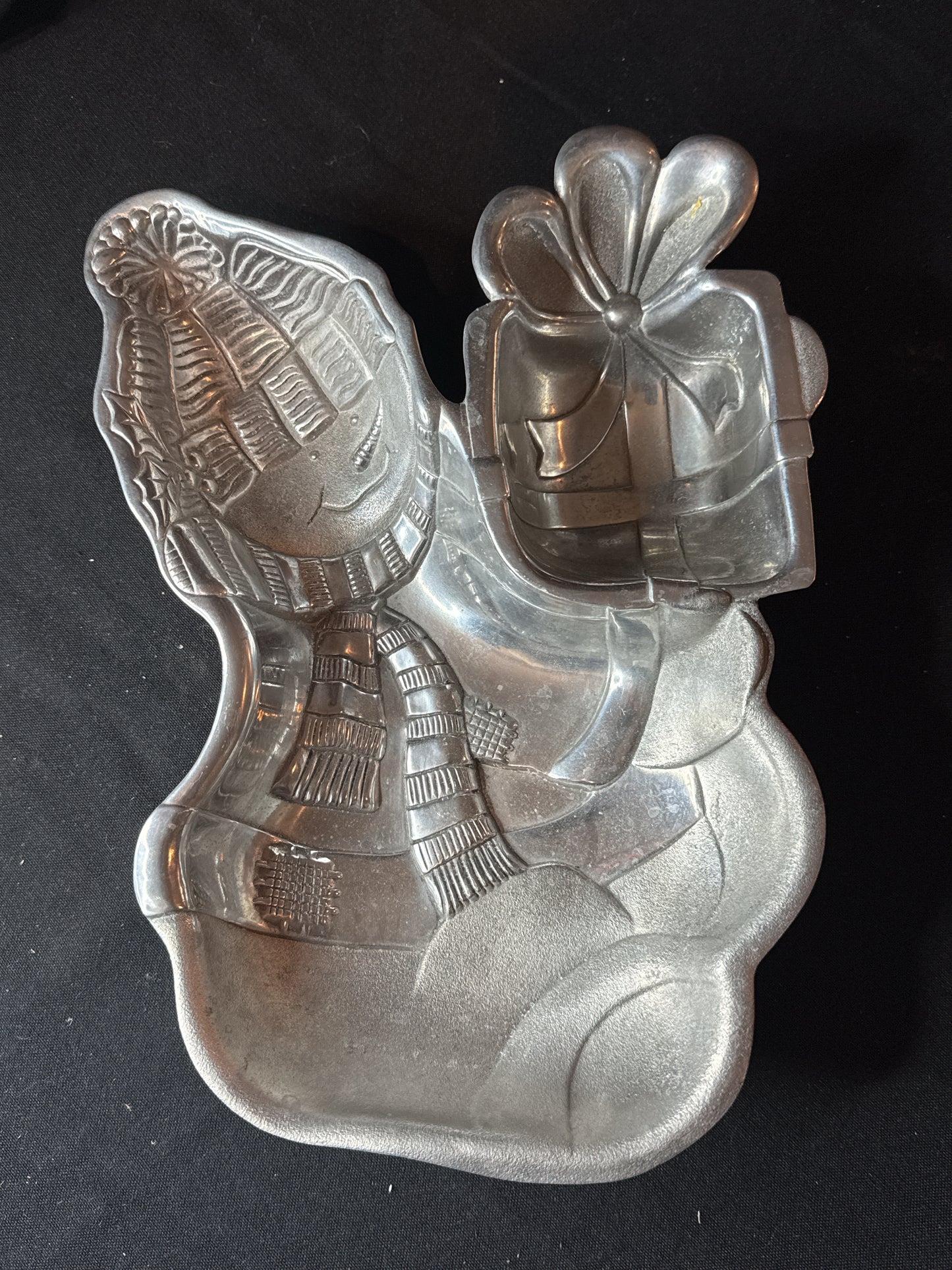 Lenox Vintage Baking Metal Mold Snowman w/ Gift 12" x 8" Approx.