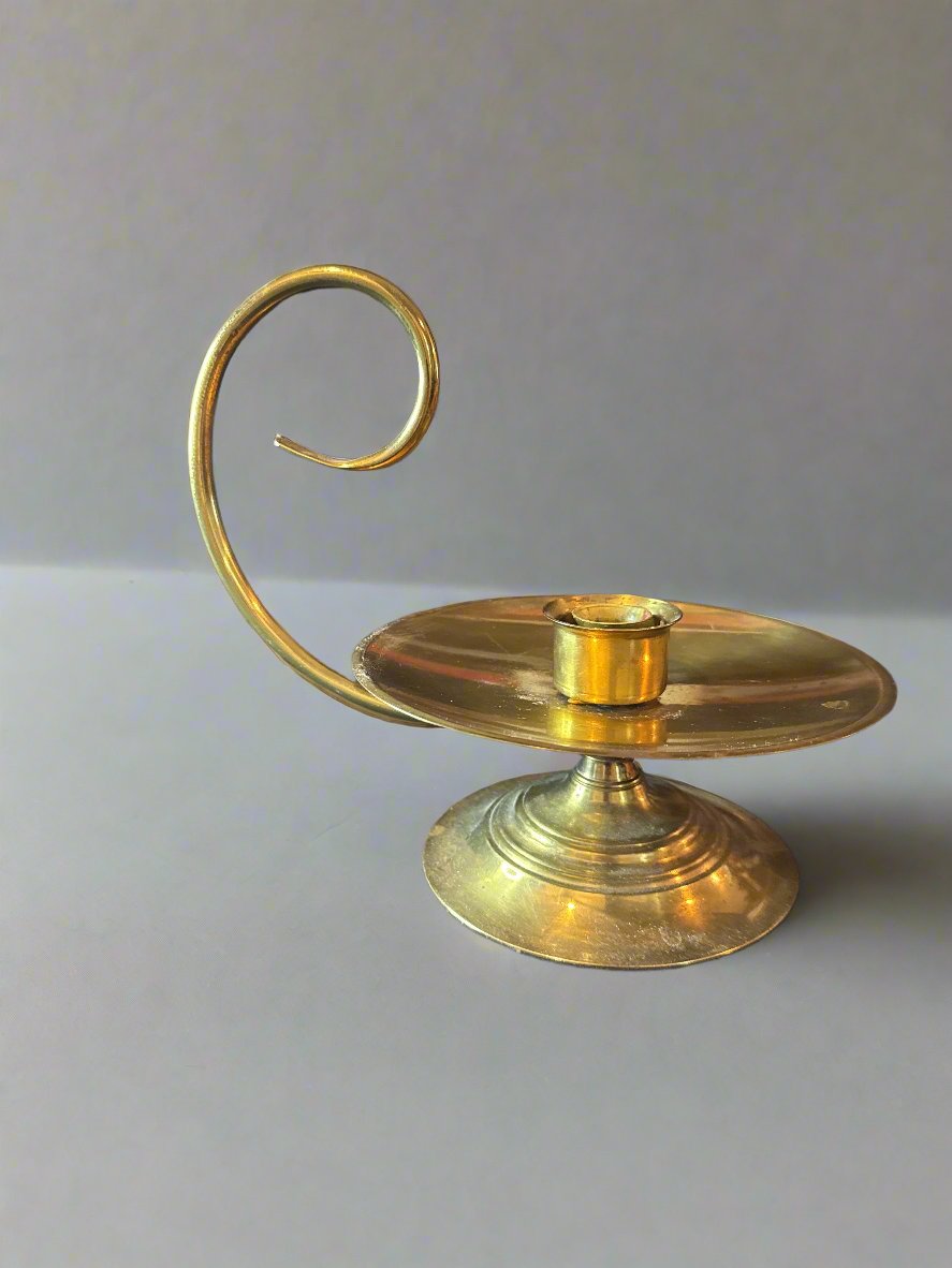 Large Vintage Baldwin Brass Chamberstick Candle Holder 10..5" Wide and 3.5" to Shelf