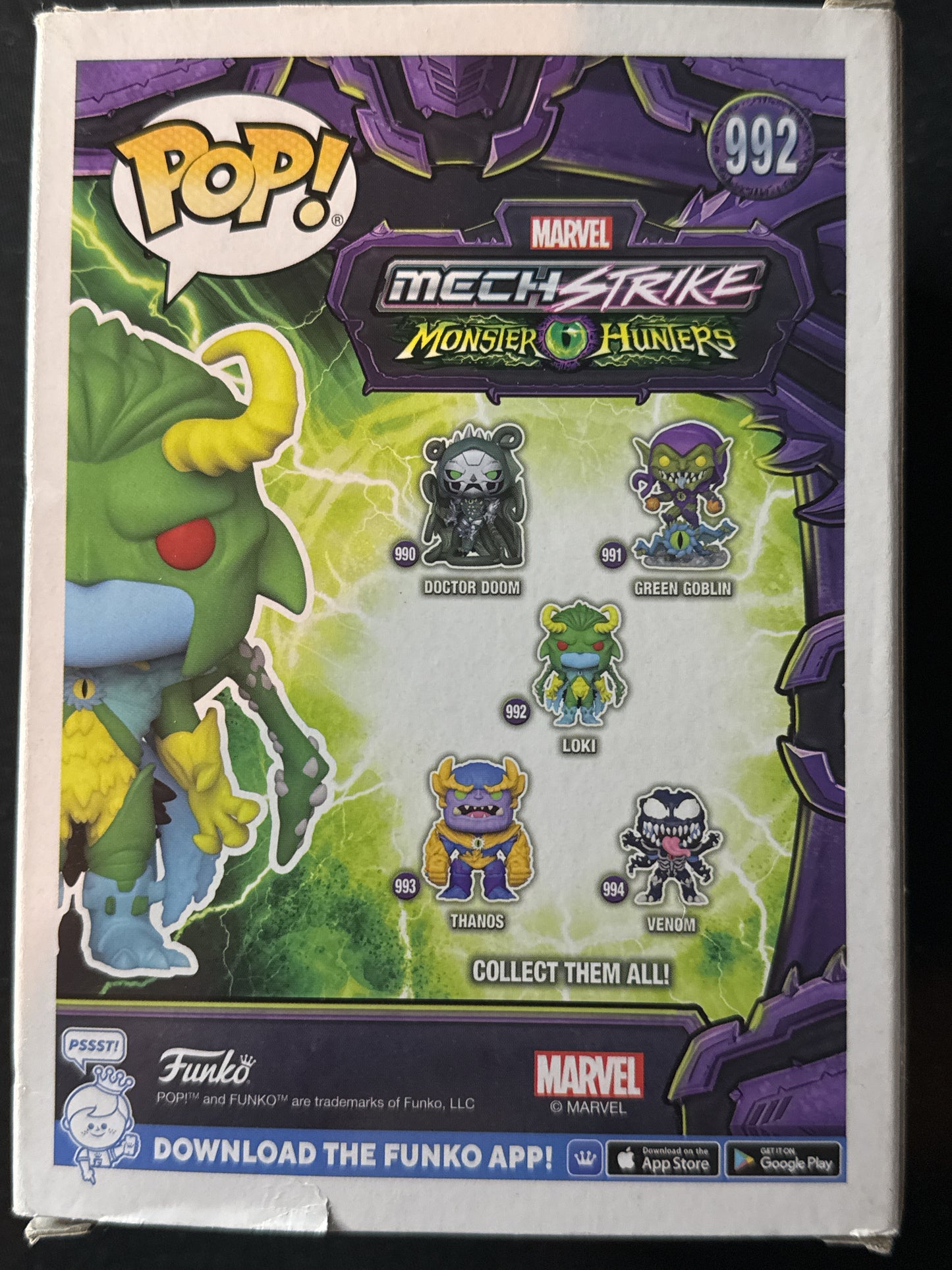 Funko Pop! Marvel Mechstrike Monster Hunters #992 Loki Bobble Head New in Box