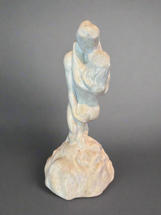 Vintage Lovers Erotic Naked Man & Woman Embracing Ceramic Statue  16" x 8"