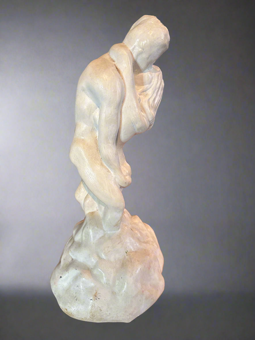 Vintage Lovers Erotic Naked Man & Woman Embracing Ceramic Statue  16" x 8"