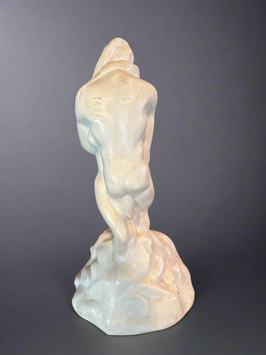 Vintage Lovers Erotic Naked Man & Woman Embracing Ceramic Statue  16" x 8"