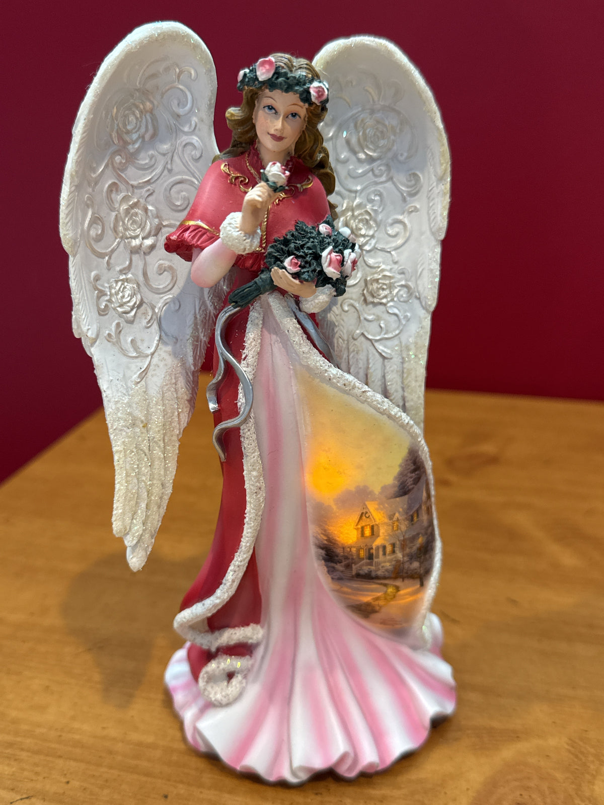 Bradford Exchange #5: Winter Rose Angel Sculpture Thomas Kinkade 7.5" Lighted Works