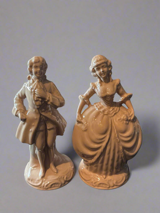 Vintage Bisque Figurines Romantic Edwardian Set Pink Man Woman 7.5" Tall