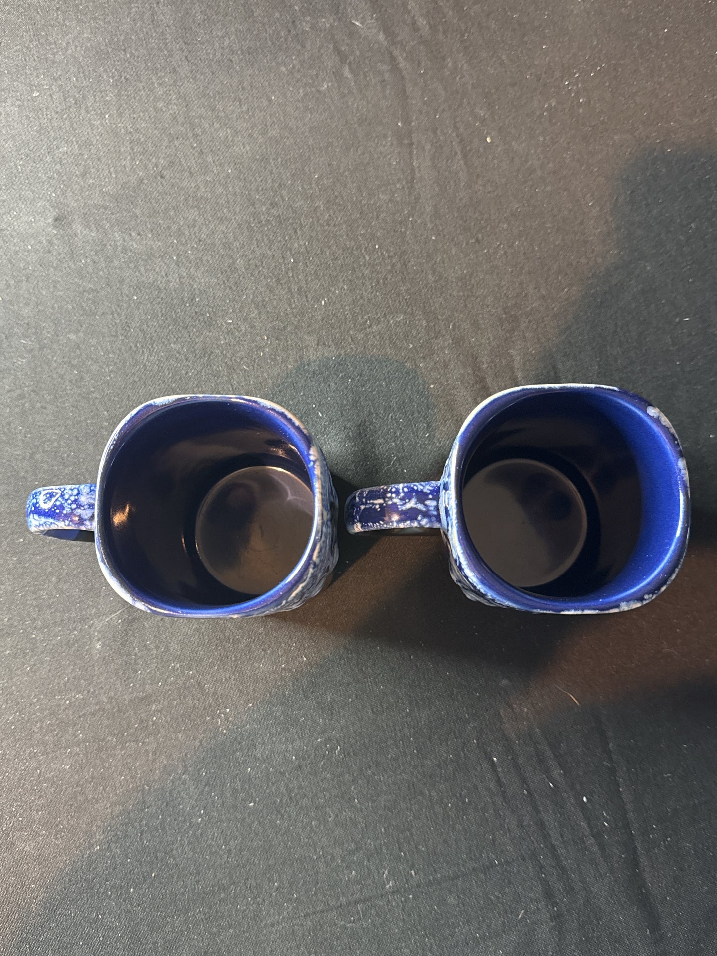 Pair of Todays Home Blue/White Drip Glaze Giant Coffee Cups Mugs 5" Tall Square