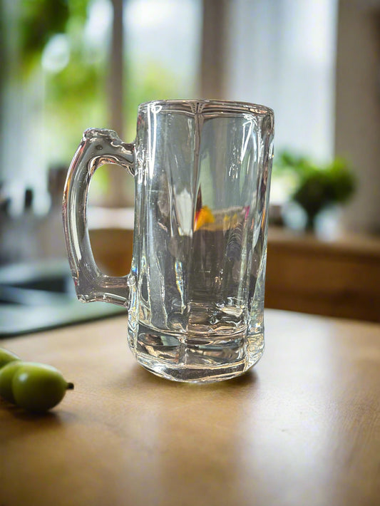 Vintage Libbey Heavy Ribbed Beer Mug Stein Clear Glass Thumb Rest 5.75" Tall