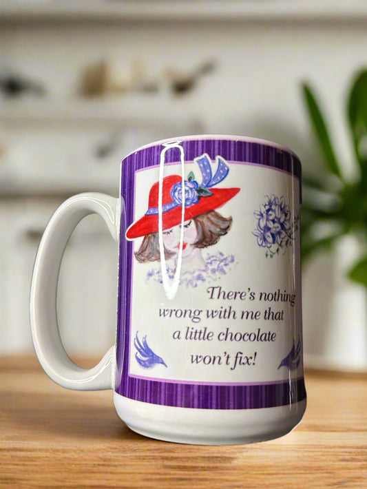 Mug World Red Hat Coffee Cup Mug Nothing Wrong With Me A Little Chocolate Won't Fix 4 5/8" Tall