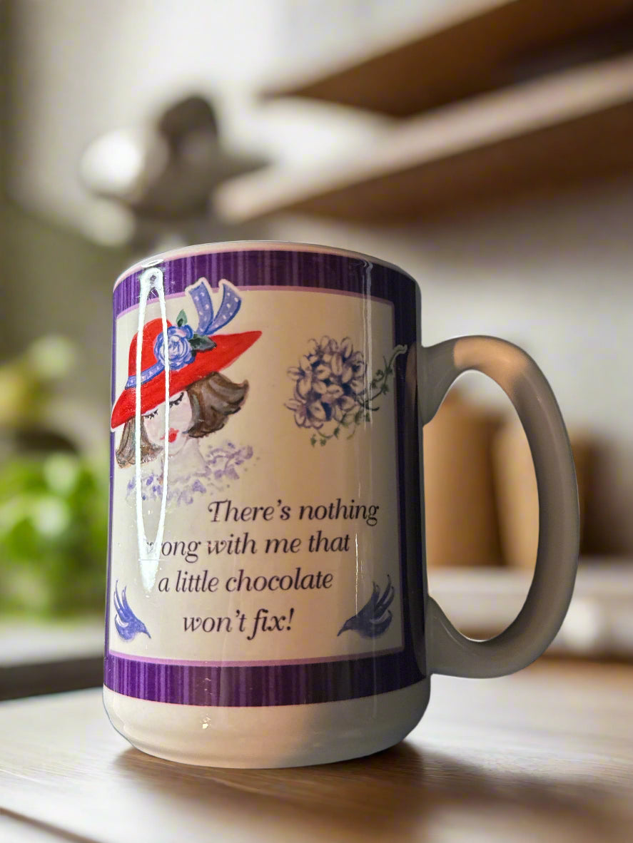 Mug World Red Hat Coffee Cup Mug Nothing Wrong With Me A Little Chocolate Won't Fix 4 5/8" Tall