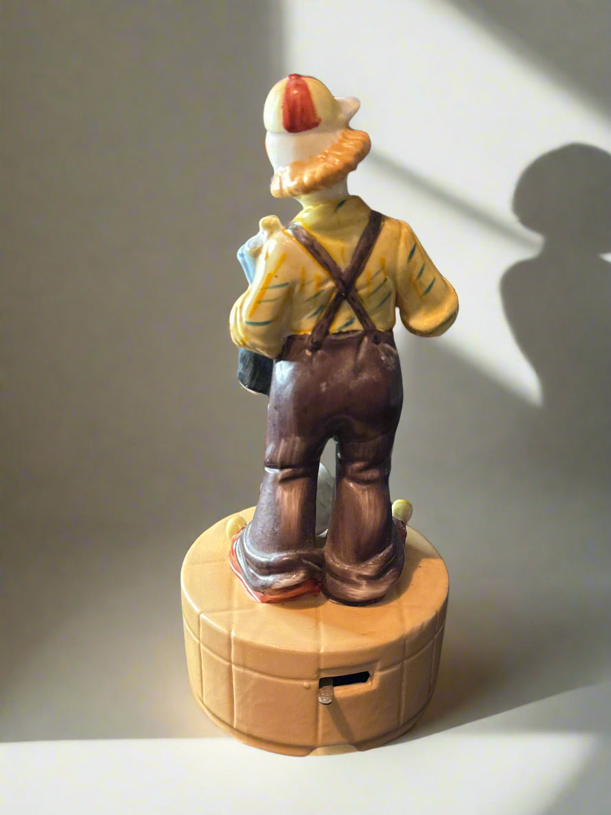 Clown Music Box Painter Figurine Works 8.5" Tall