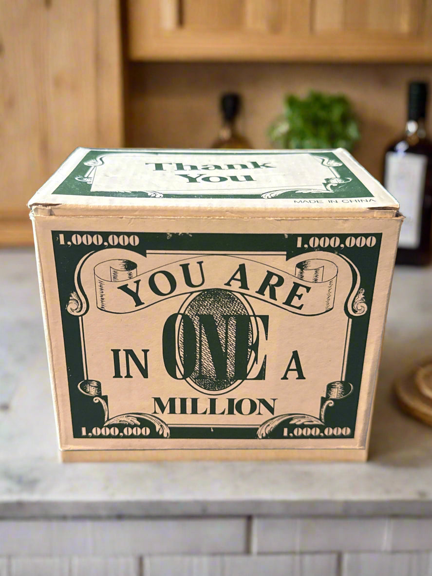 You Are One In A Million Money Coffee Cup Mug New in Box 3.5" Tall Aqua Interior