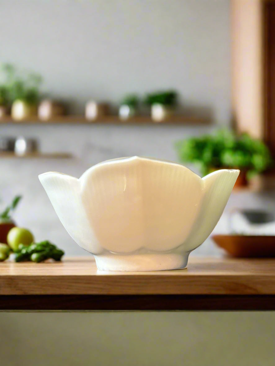 Small White Lotus Rice Bowl MCM Ceramic Made in Japan 3.5" Wide 1.75" Tall