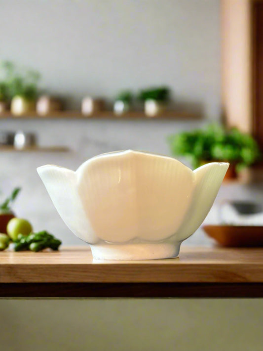 Small White Lotus Rice Bowl MCM Ceramic Made in Japan 3.5" Wide 1.75" Tall