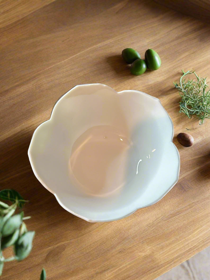Small White Lotus Rice Bowl MCM Ceramic Made in Japan 3.5" Wide 1.75" Tall