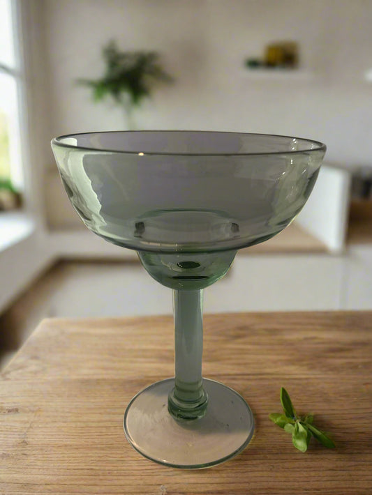 Hand Blown Margarita Glass S/2 Mexican Glassware Spanish Green 7.25" Tall 5 3/8" Wide