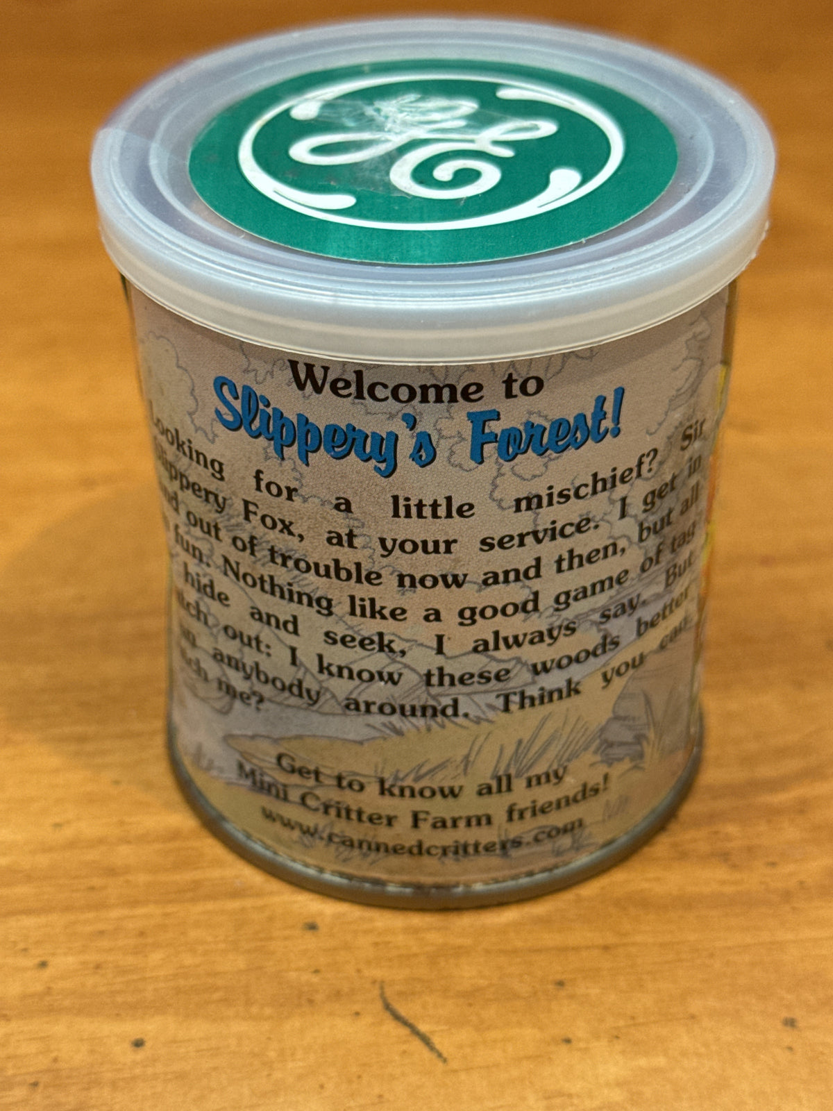 Mini Canned Critters Slippery Fox Opened Can