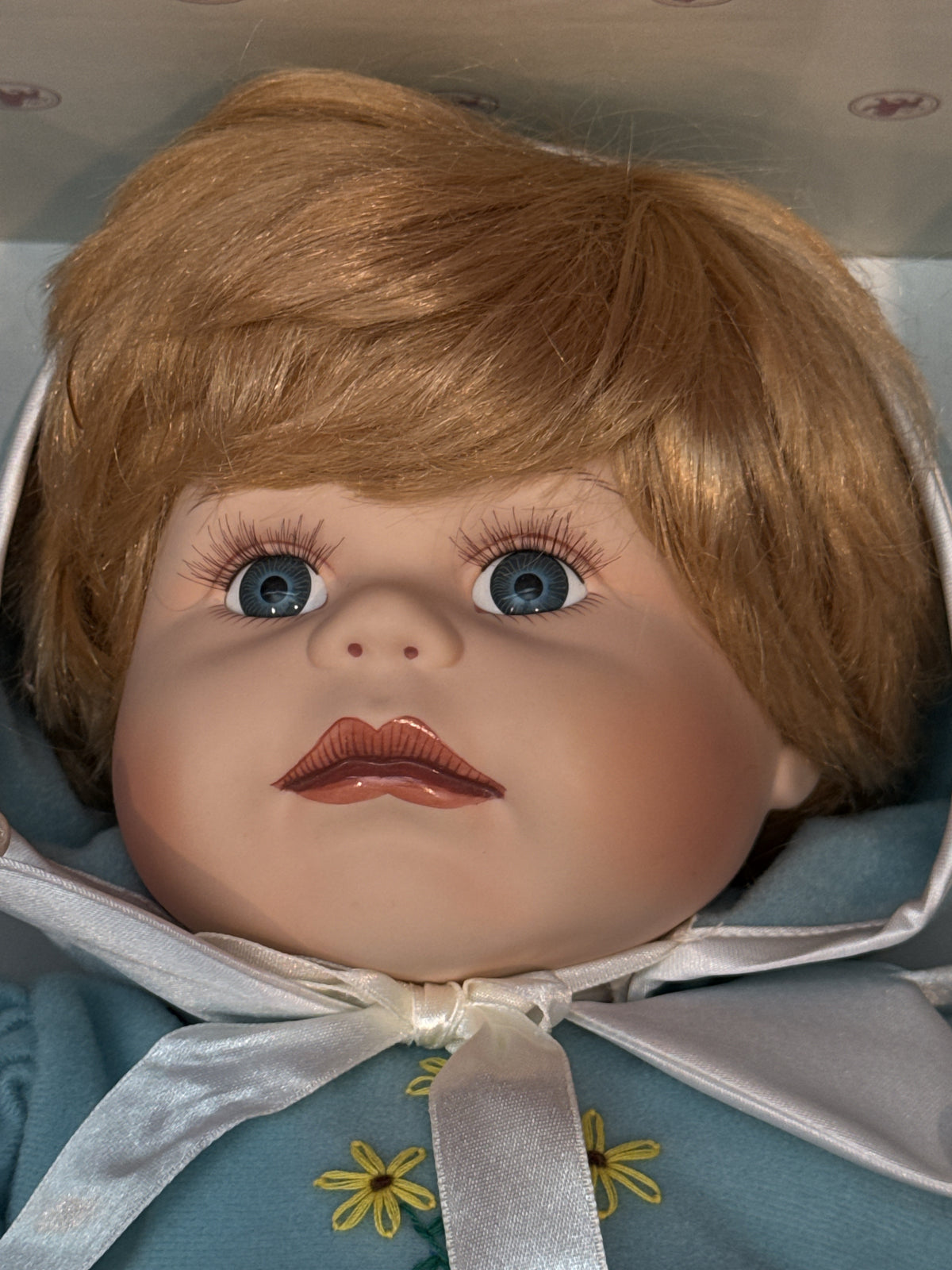 The Ashton-Drake Galleries Life Size Doll Blonde Hair Blue Romper New in Box 18" Tall
