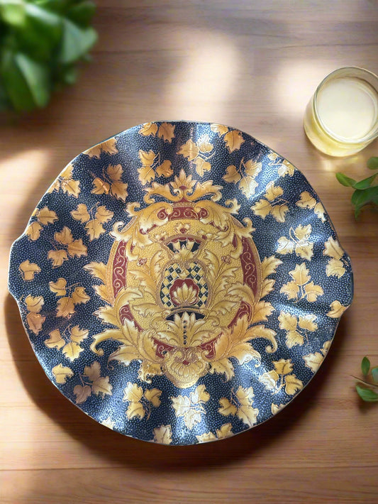 Vintage Blue Gold Decorative Plate Asian Inspired Made in China 10.5" Wide