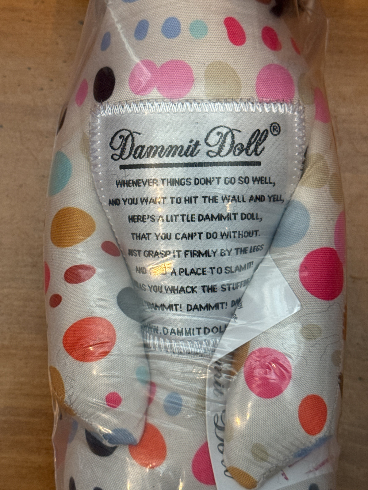 Dammit Doll Stress Relief Polka Dots Sealed in Plastic New 12" Tall